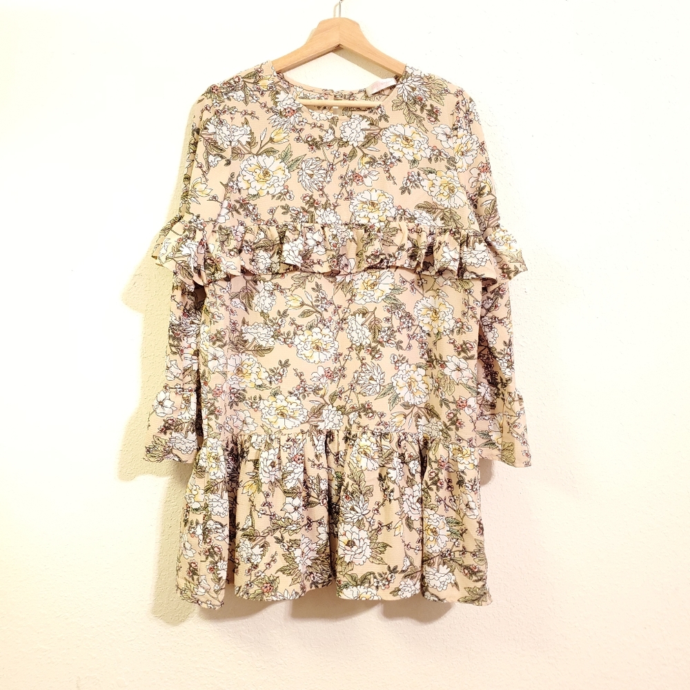 Jj's Fairland Floral Ruffle Mini Dress Bell Sleeves